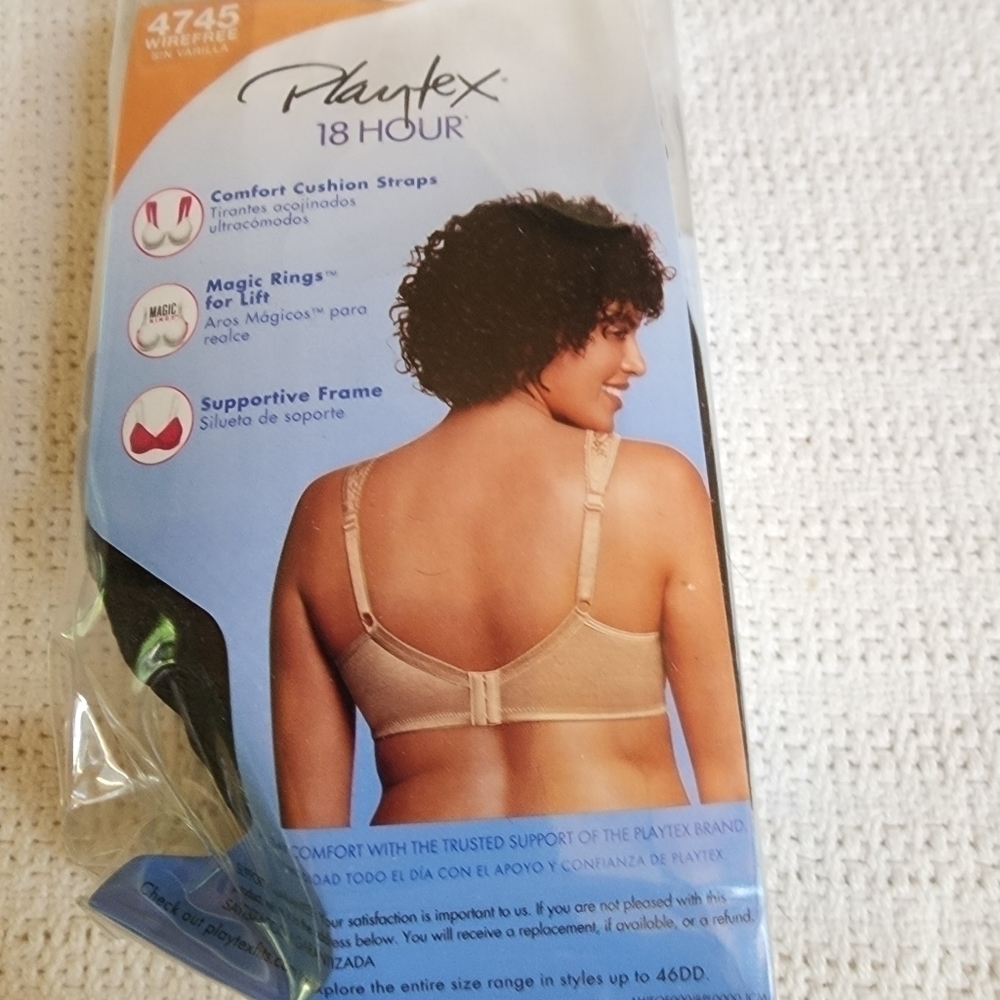 Playtex 18 Hour Ultimate Lift & Support Wirefree Bra 4745 Black 44D NEW - Picture 2 of 4